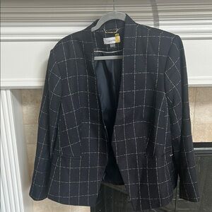 Plus Size Calvin Klein Navy and White Checkered Blazer